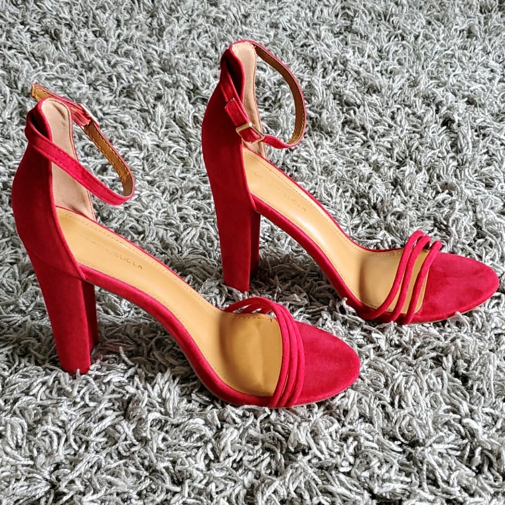 Shoe Republic LA Srap Block Heels - Red